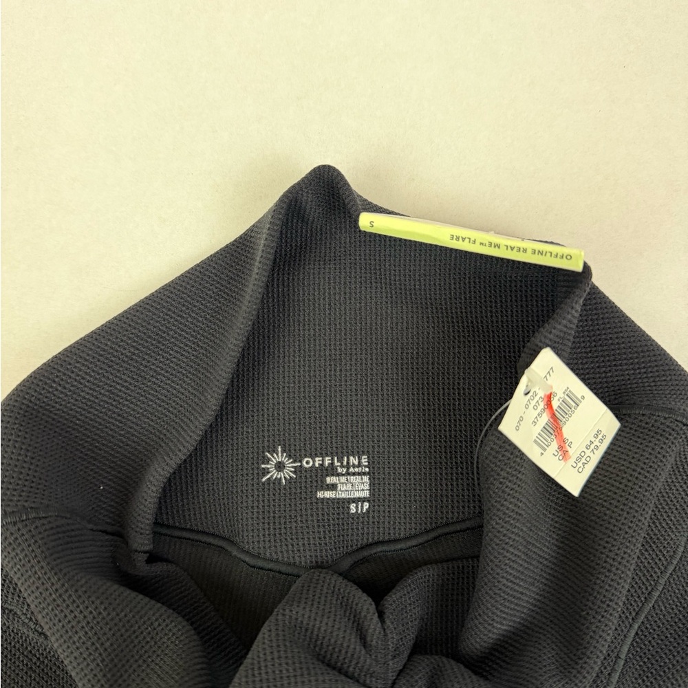NWT Aerie‎ OFFLINE High Rise Flare Leggings Black Ribbed Yoga Pants S - Picture 7 of 11